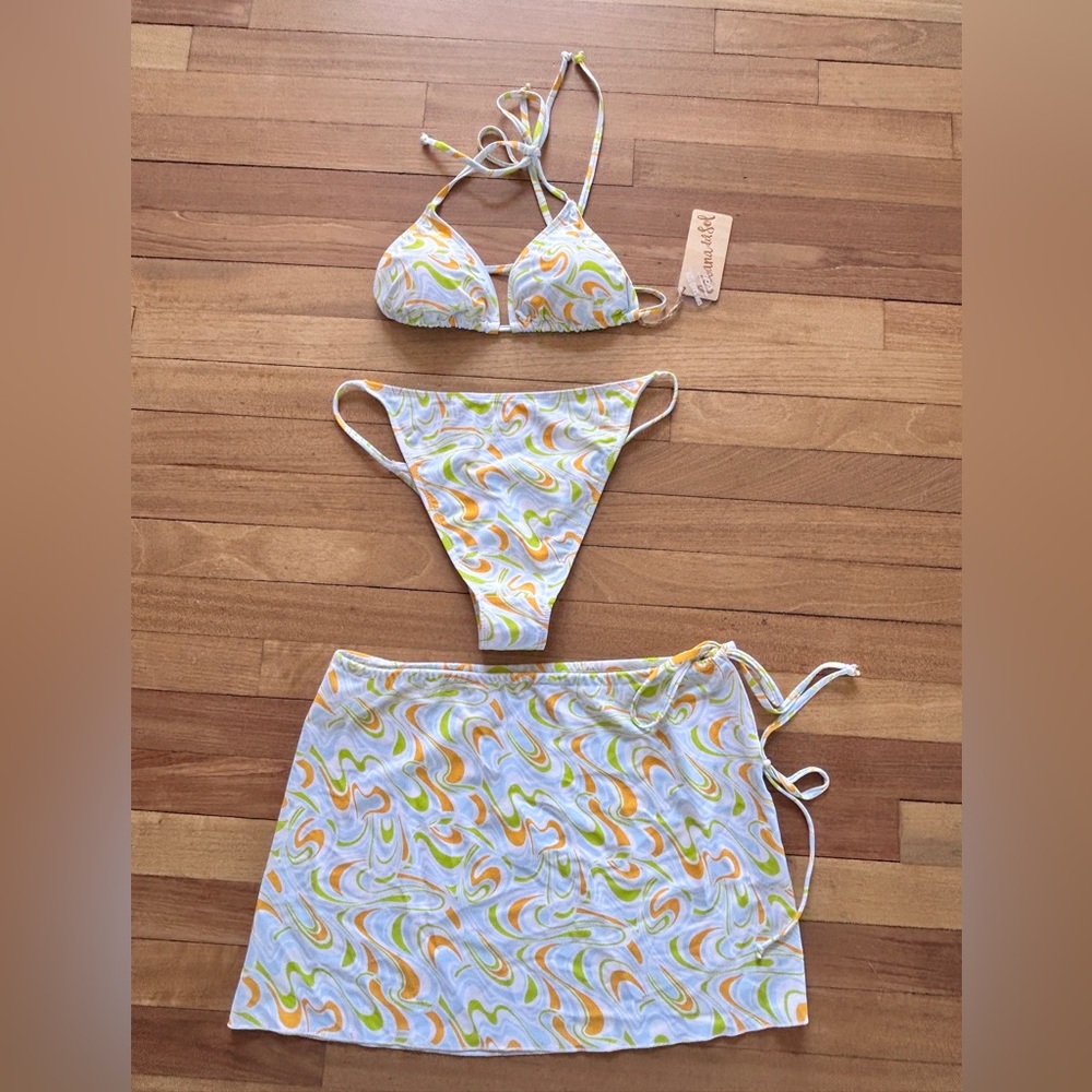 Cabana del Sol Lg. Bikini Triangle Top Bottom Coverup Skirt Wrap(Set of 3)-16